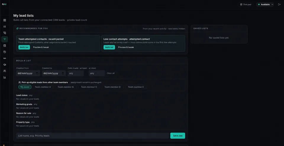 Anonymised Nexus Dialler lead-list builder