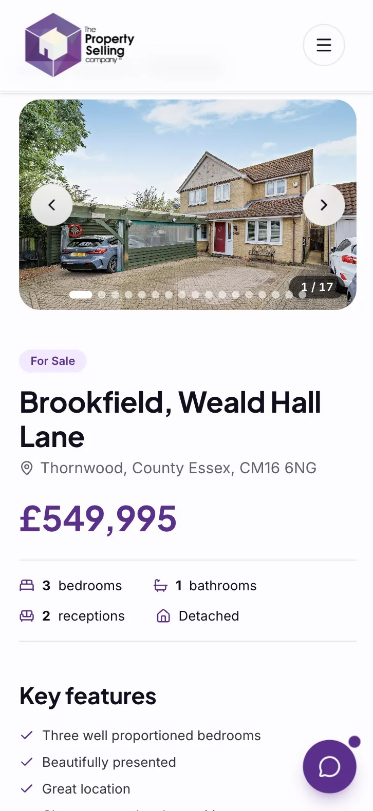 Mobile property details page on The Property Selling Company website