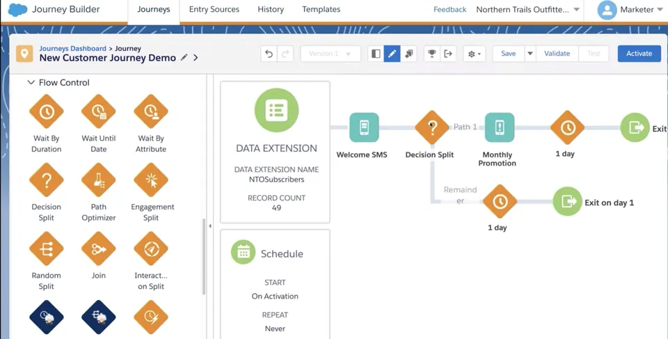 Salesforce Marketing Cloud Journey Builder interface