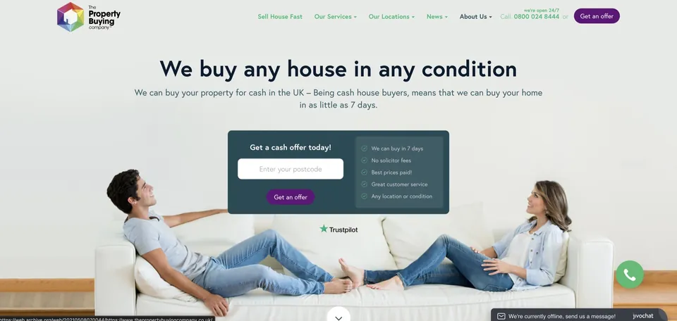 Legacy homepage for The Property Buying Company before the redesign