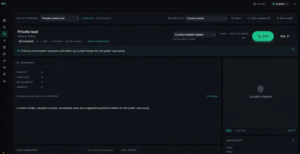 Anonymised Nexus Dialler active-call workspace