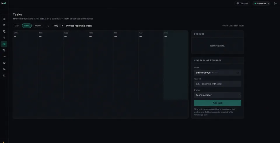 Anonymised Nexus Dialler tasks calendar